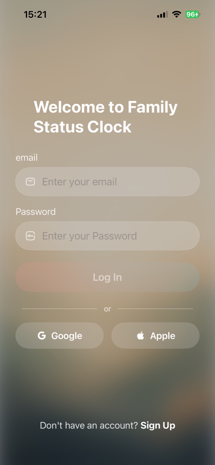 Family Status Clock sign-in screen